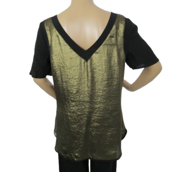 Bisou Bisou Michelle Bohbot Gold and Black Color Block Blouse - Picture 6 of 7